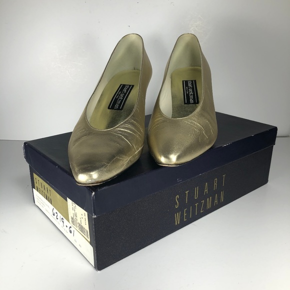 Stuart Weitzman Shoes - Stuart Weitzman Corniche Gold Satinato Heels